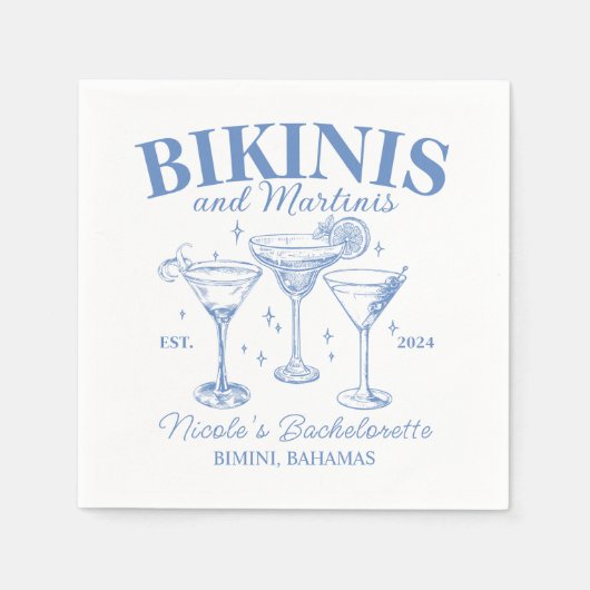 Bikinis und Martinis Blue Junggeselinnen-Abschied Serviette (Vorderseite)