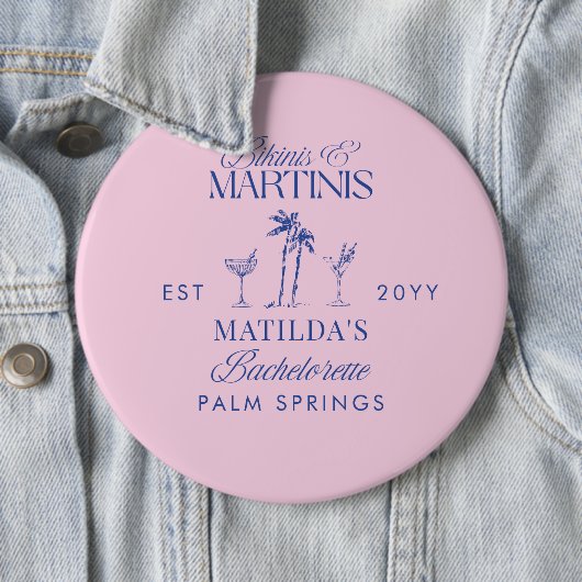 Bikinis und Martinis Elegante vintage Henparty Button (Beispiel)