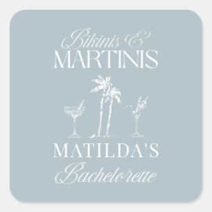 Bikinis und Martinis Elegante vintage Junggesellin Quadratischer Aufkleber