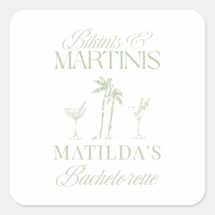 Bikinis und Martinis Elegante vintage Junggesellin Quadratischer Aufkleber