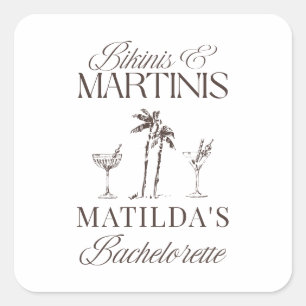 Bikinis und Martinis Elegante Vintage-Junggesellin Quadratischer Aufkleber