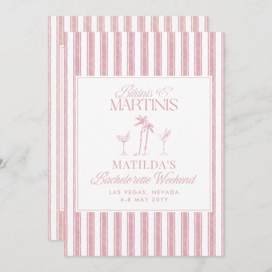 Bikinis und Martinis Elegantes Vintages Bacheloret Einladung (Vorne/Hinten)
