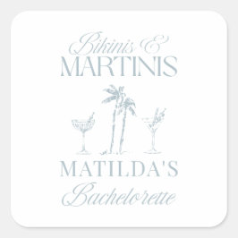 Bikinis und Martinis Elegantes Vintages Bacheloret Quadratischer Aufkleber