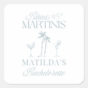 Bikinis und Martinis Elegantes Vintages Bacheloret Quadratischer Aufkleber