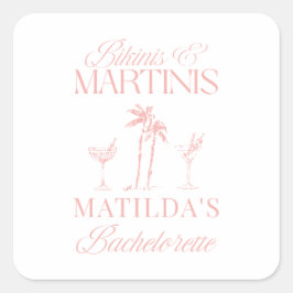 Bikinis und Martinis Elegantes Vintages Bacheloret Quadratischer Aufkleber