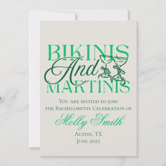 Bikinis und Martinis - Junggeselinnen-Abschied Einladung (Vorderseite)
