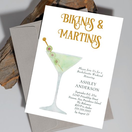 Bikinis und Martinis Junggeselinnen-Abschied Weeke Einladung