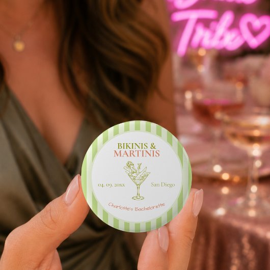 Bikinis und Martinis Junggesellinnenabschied Bach Button