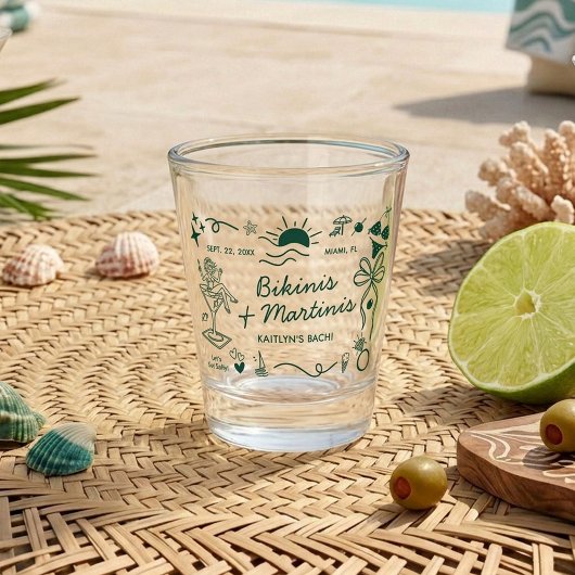 Bikinis und Martinis Strand-Junggesellinnenabschie Schnapsglas