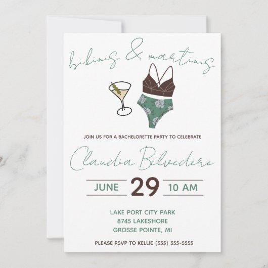 Bikinis und Martinis Themed Junggeselinnen-Abschie Einladung (Vorderseite)