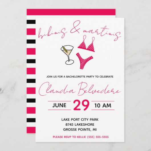 Bikinis und Martinis Themed Junggeselinnen-Abschie Einladung (Vorne/Hinten)