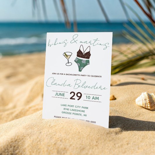 Bikinis und Martinis Themed Junggeselinnen-Abschie Einladung