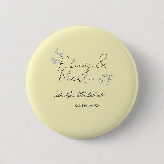 Bikins & Martinis bachelorette party yellow retro Button (Vorderseite)