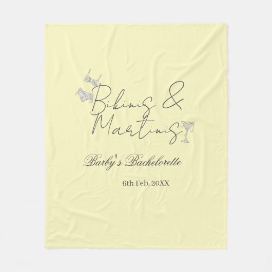 Bikins & Martinis bachelorette party yellow retro Fleecedecke (Vorderseite)