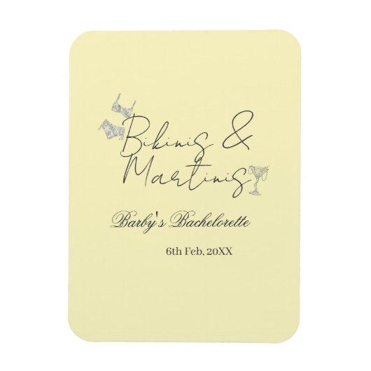 Bikins & Martinis bachelorette party yellow retro Magnet (Vertikal)