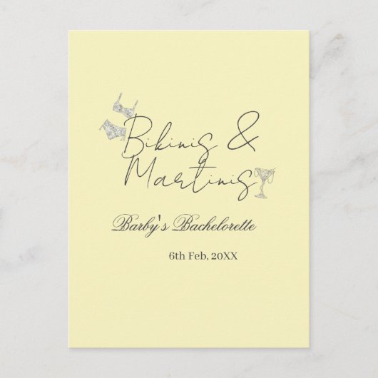 Bikins & Martinis bachelorette party yellow retro Postkarte (Vorderseite)
