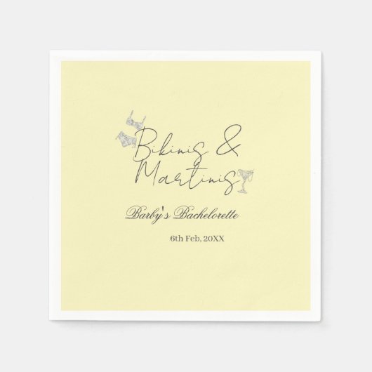 Bikins & Martinis bachelorette party yellow retro Serviette (Vorderseite)