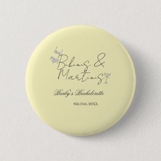 Bikins & Martinis Junggesellinnenabschied gelb ret Button (Vorderseite)