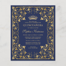 Bilap Blue Floral Gold Tiara Quinceanera