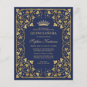 Bilap Blue Floral Gold Tiara Quinceanera Flyer