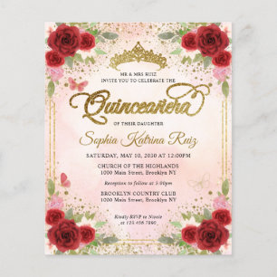Bilap floral Burgundy Pink Gold Tiara Quinceañera Flyer