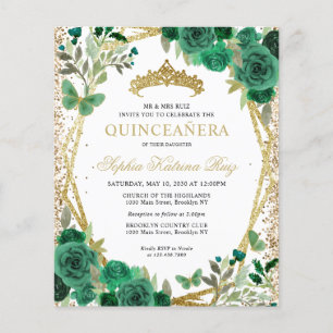 Bilap Floral Green Gold Tiara Quinceañera Einladun Flyer