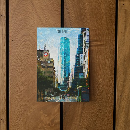 Bilbao Spain Oil Paint Illustration City Postkarte