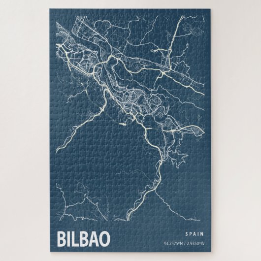 Bilbao Spanien City Map Line Art Blue Print Puzzle (Vertikal)