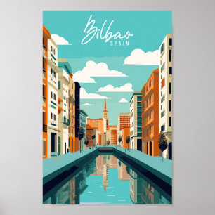 Bilbao Spanien Vintage-Reise-Illustration Poster