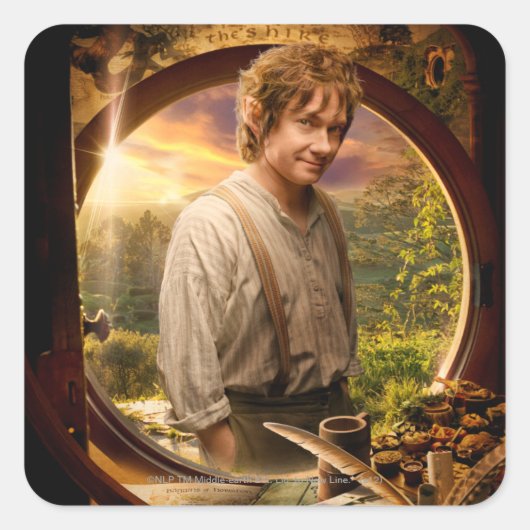 BILBO BAGGINS™ in Shire Collage Quadratischer Aufkleber (Vorderseite)