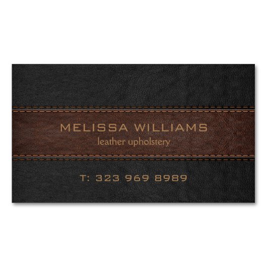 Bild aus schwarz-braun gestepptem Leder Magnetische Visitenkarte (Vorderseite)