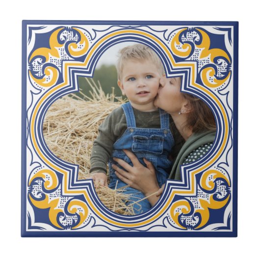 Bild, blau, gelb und weiß Azulejos Fliese (Vorderseite)