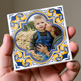 Bild, blau, gelb und weiß Azulejos  Fliese