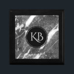 Bild der grauen Marmormonografie Schmuckschachtel<br><div class="desc">Elegantes Bild graues Bild von Marmortextur mit schwarzem Kreis und anpassbarem Monogramm.</div>