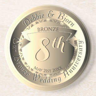 Bild des Bronzemedaillons zum 8. Hochzeitstag Getränkeuntersetzer