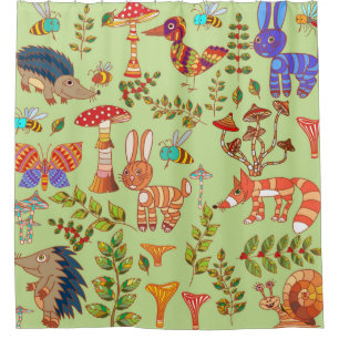 Bild des Waldlebens. Flora und Fauna. Vinta Duschvorhang