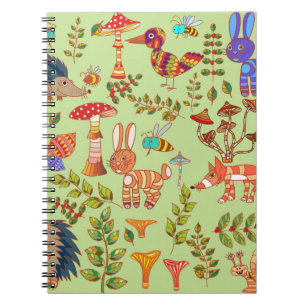 Bild des Waldlebens. Flora und Fauna. Vinta Notizblock