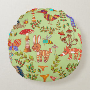 Bild des Waldlebens. Flora und Fauna. Vinta Rundes Kissen