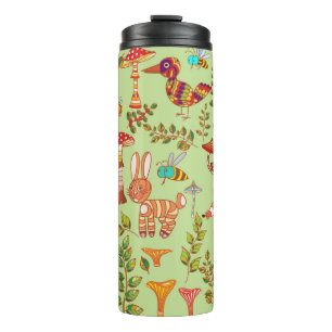 Bild des Waldlebens. Flora und Fauna. Vinta Thermosbecher