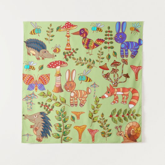 Bild des Waldlebens. Flora und Fauna. Vinta Wandteppich (Vorderseite)