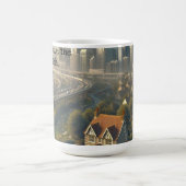 Bild einer niedlichen Hütte mit einer Stadt in der Kaffeetasse (Mittel)