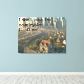 Bild einer niedlichen Hütte mit einer Stadt in der Leinwanddruck (Insitu (Holzboden))