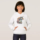 Bild eines Einhorns, das über einen Regenbogen spr Hoodie (Vorne ganz)