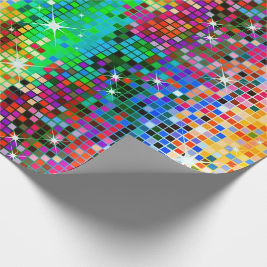 Bild eines farbenfrohen Disco-Glitzer Geschenkpapier (Ecke)