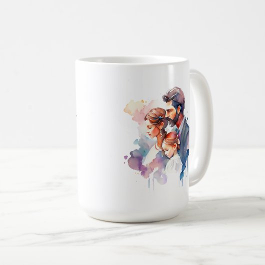 Bild eines Vaters mit seinen Töchtern in einer Tas Kaffeetasse (VorderseiteRechts)