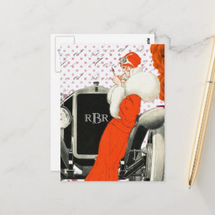 Bild eines Vintage Parisian Modells und Autos aus Postkarte