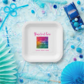 Bild für den Textnamen hier Rosa und Weiß Pappteller (Party)