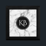 Bild mit dem Monogramm aus weißem und grauem Marmo Schmuckschachtel<br><div class="desc">Elegantes Bild von weißem und grauem Marmorbild mit schwarzem Kreis und anpassbarem Monogramm.</div>