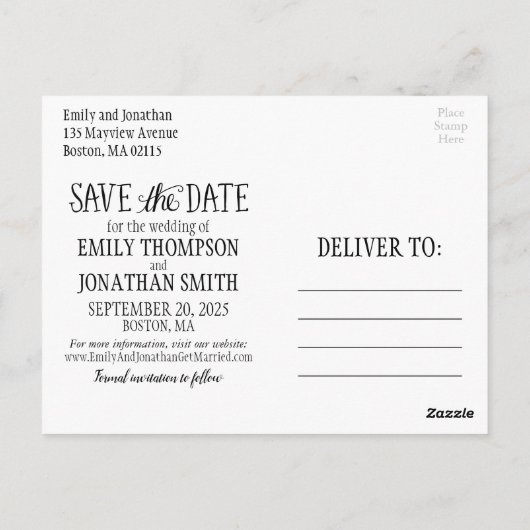 Bild Save the Date Postkarte, Horizontales Bild Postkarte (Rückseite)