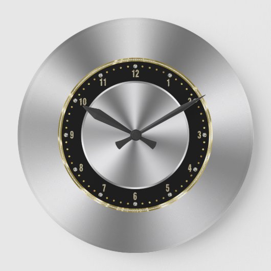 Bild von schmalen Imitaten Silber-Grau-Edelstahl Große Wanduhr (Vorderseite)